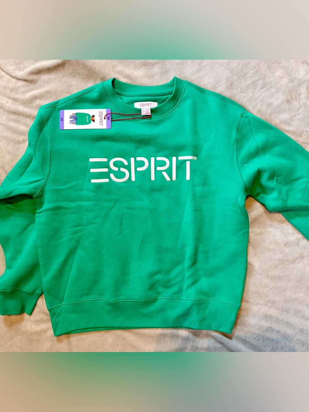 Esprit Emerald Green Fleece Retro 80s Viral Crewneck Sweatshirt M